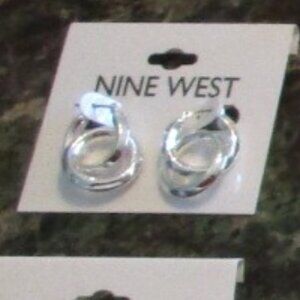 NINE WEST Mod/Contemporary Shiny Silver Double Open Circle Hoop Earrings**NEW!
